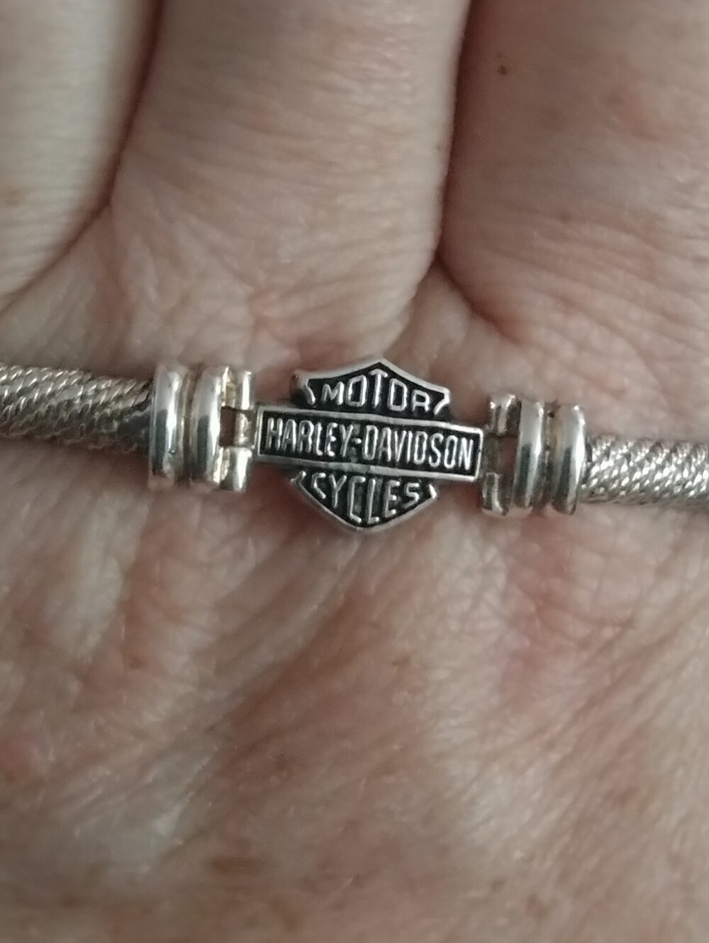 Harley‑Davidson 925 Silver Cable Bracelet • Bar & Shield Logo • Vintage OS